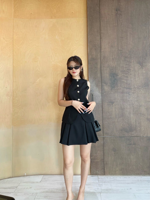 Casual Long Vest With Mini Skort